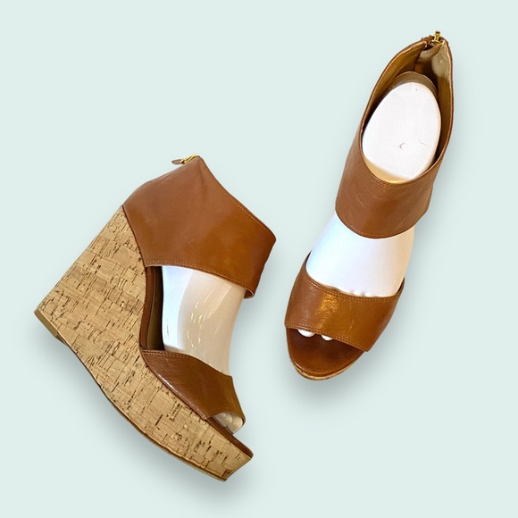 Nine West Shoes - Nine West Caswell Leather Platform Wedge Sandal SZ 8.5 Tobacco